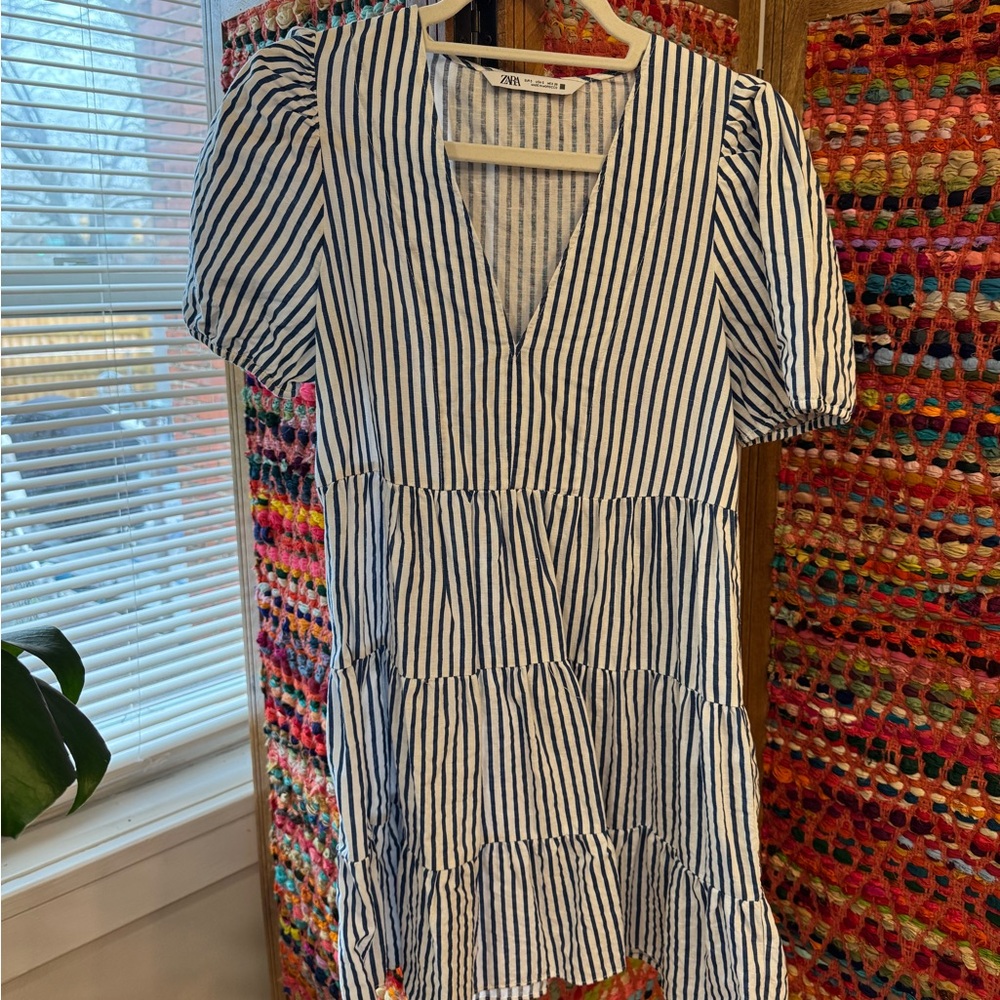 Zara Blue and White Striped Dress
